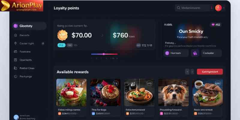  A digital dashboard displaying loyalty points, VIP tier status, and available rewards