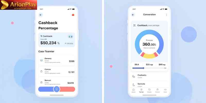  Example interface showing cashback percentage and bonus conversion